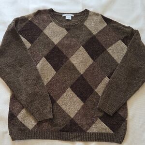 Knights Bridge Men's Argyle Crewneck Sweater - Brown and Tan Y2k XL